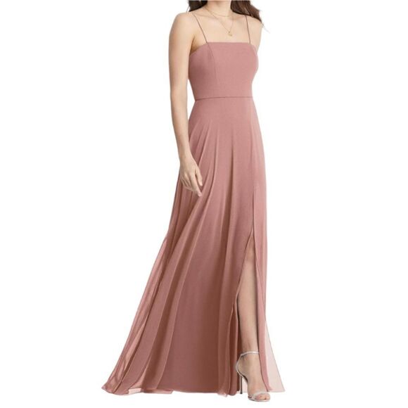 NEW Lovely Elliott Square Neck Chiffon Maxi Dress with Front Slit Women Size 6 - Picture 1 of 12